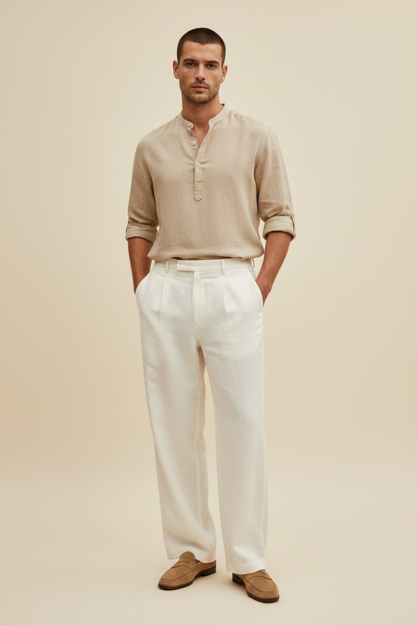 Cream - Buzz Cut - Beige Henley