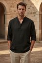 Linen Henley - Black